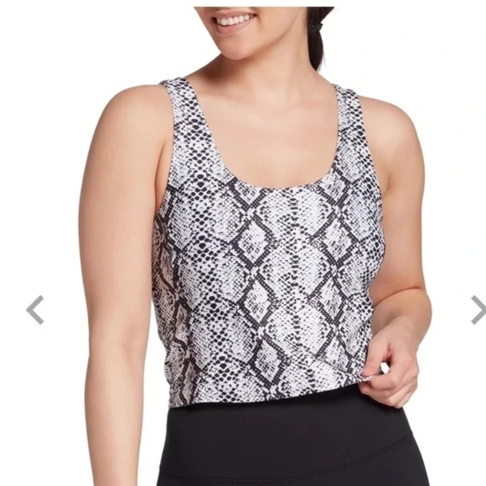 DSG Black and White Python Snake Print Tank Top With Built-In Bra